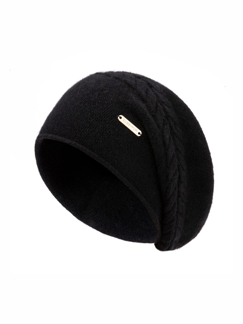 Knit Slouchy Beanie Hats for Women Cashmere Ski Cap Knitted | Black | Size OS